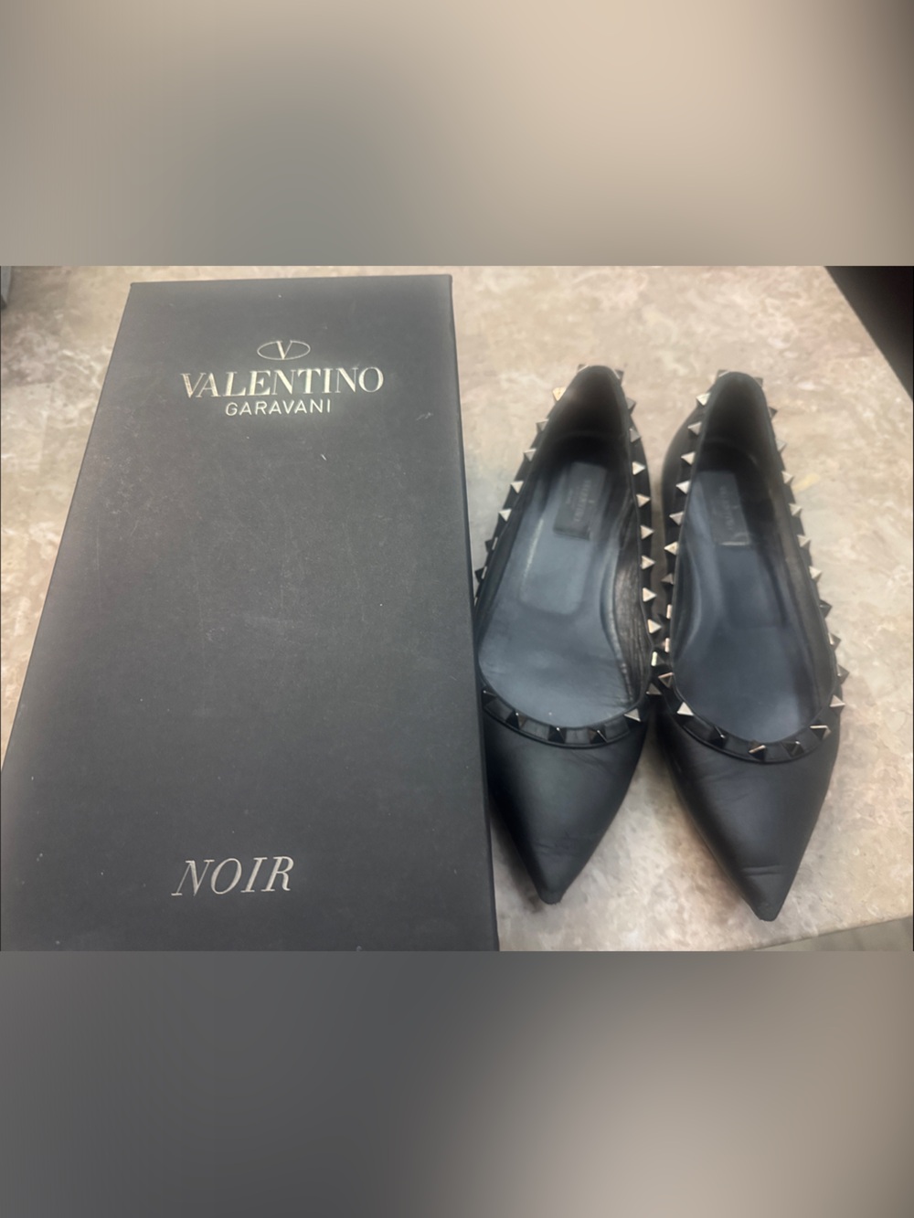 Valentino Garavani Noir Black Leather Studded Pointed Flats